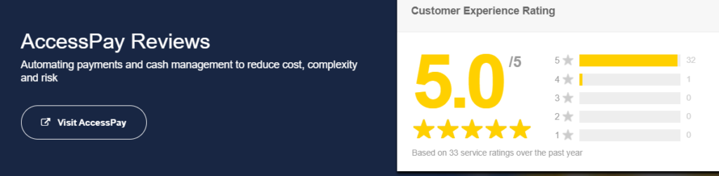 AccessPay's five-star review rating on Feefo